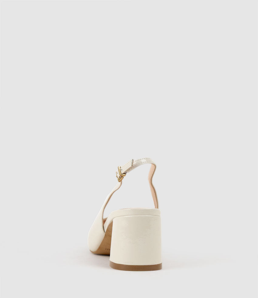 BARI55 Block Heel Slingback Pump in Offwhite Patent - Edward Meller
