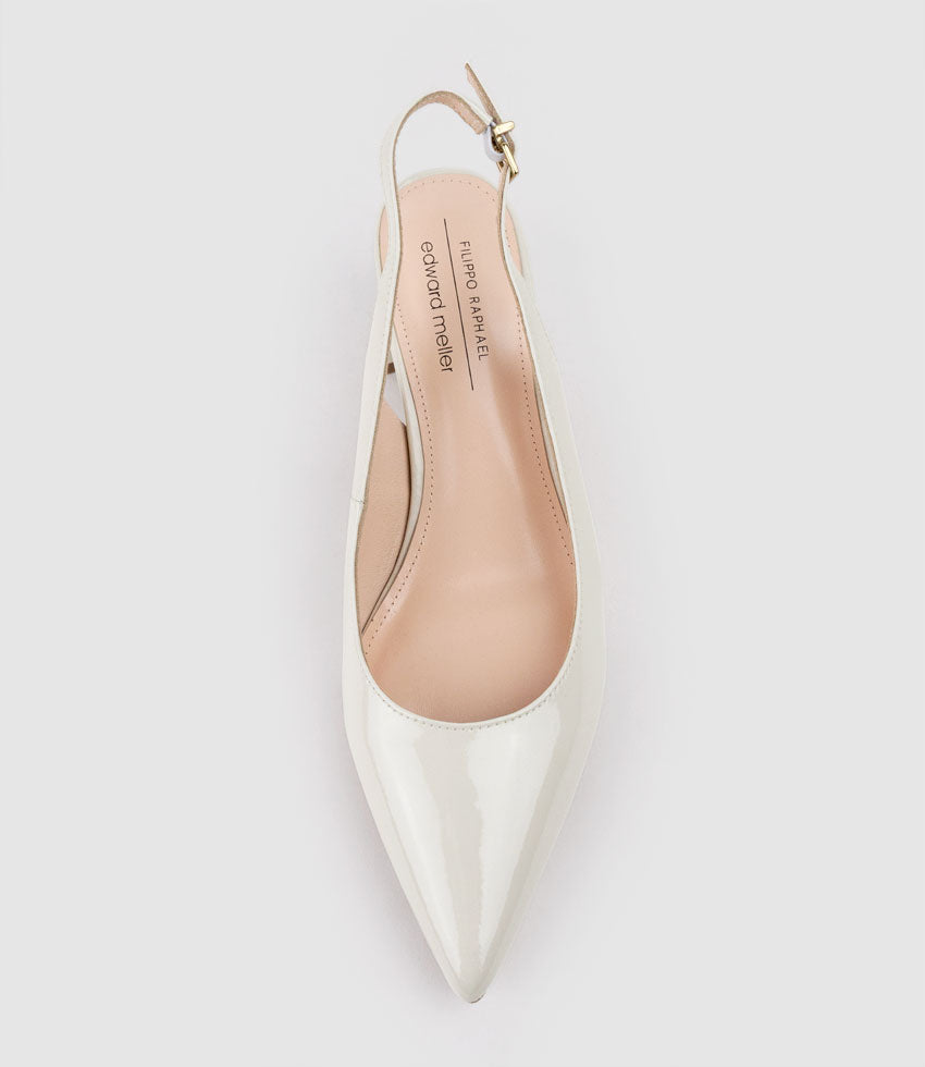 BARI55 Block Heel Slingback Pump in Offwhite Patent - Edward Meller