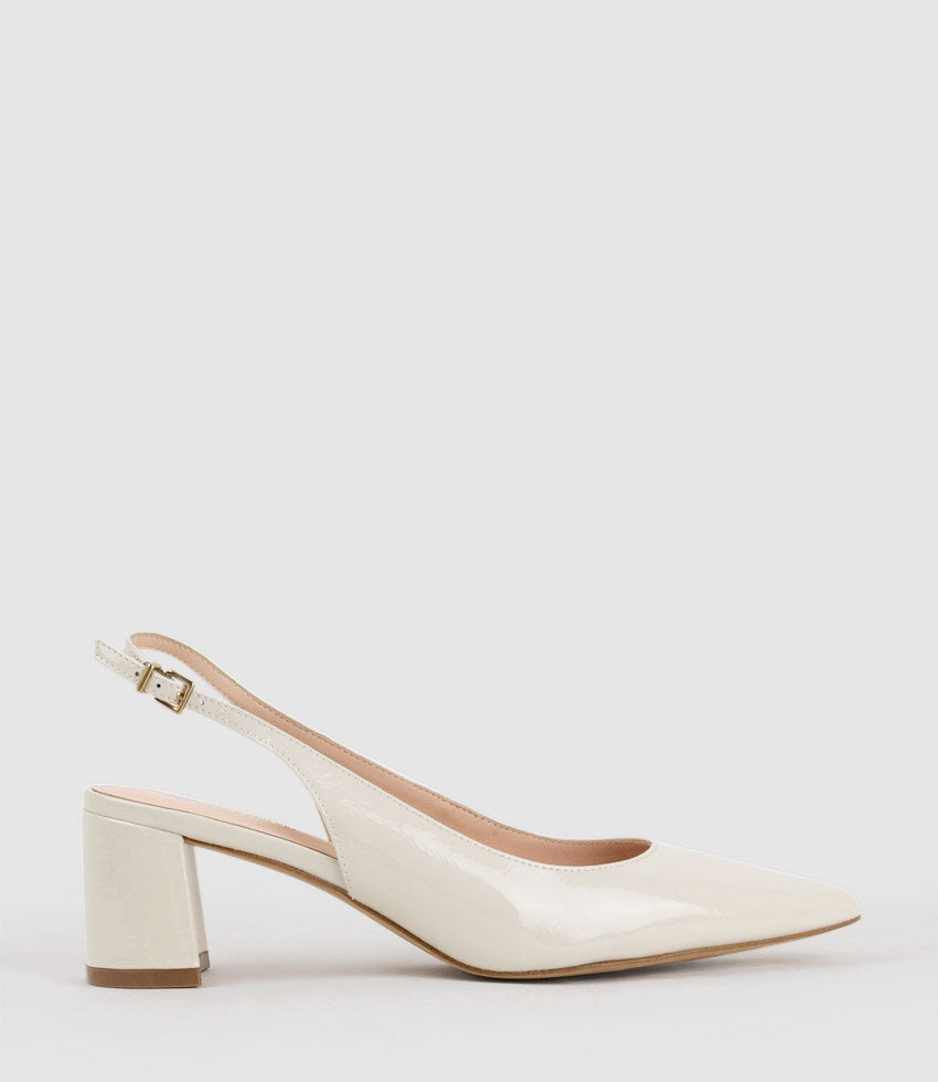 BARI55 Block Heel Slingback Pump in Offwhite Patent - Edward Meller