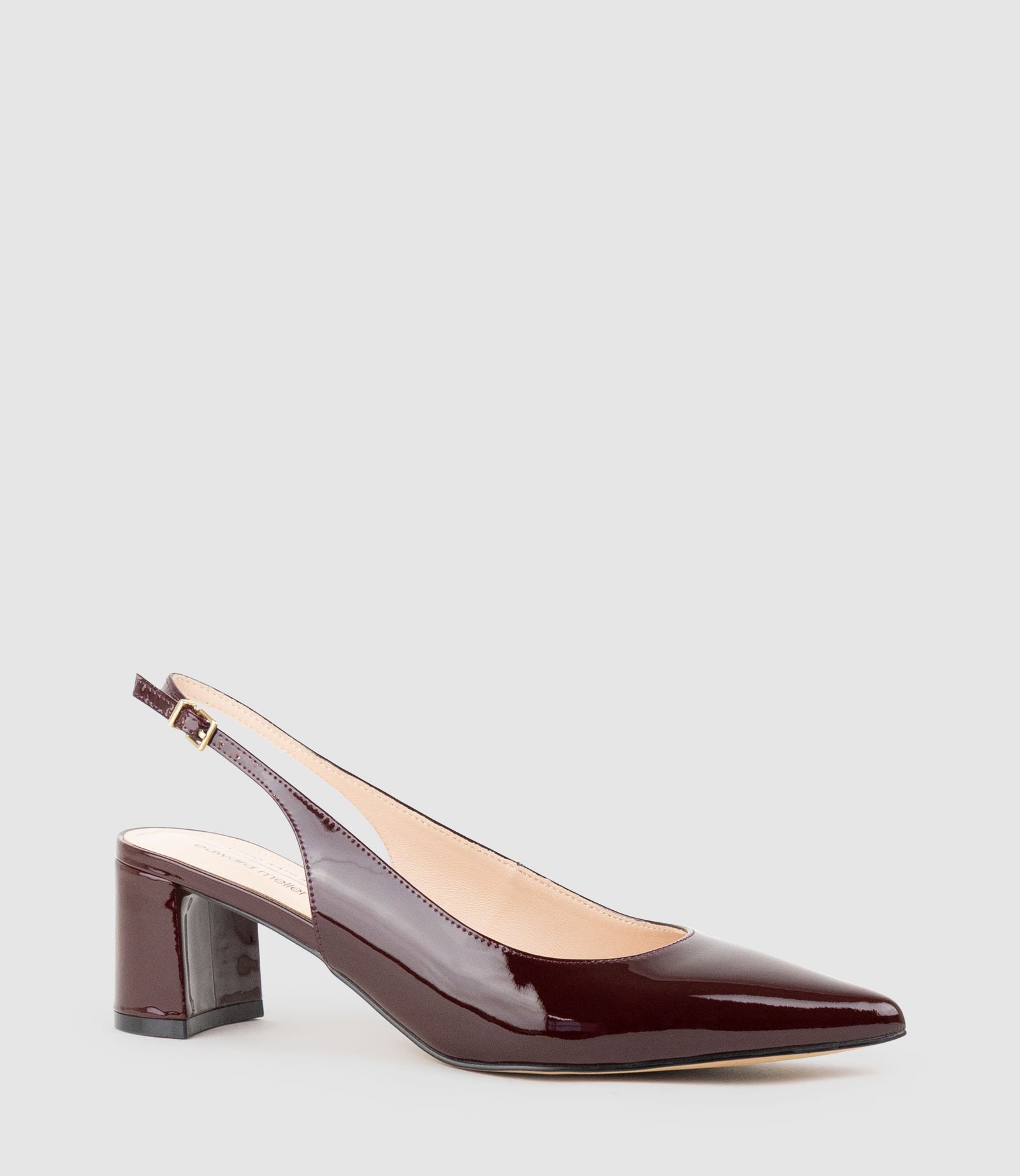 BARI55 Block Heel Slingback Pump in Wine Patent - Edward Meller