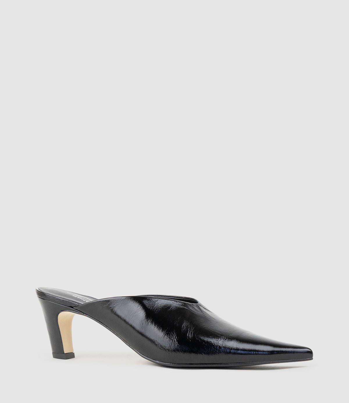 BASTILLE55 Closed Toe Slide in Black Crinkle Patent