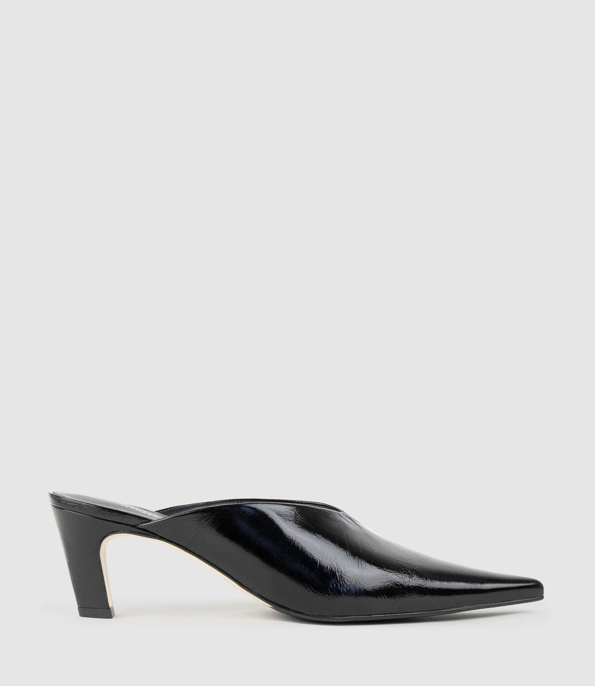 BASTILLE55 Closed Toe Slide in Black Crinkle Patent