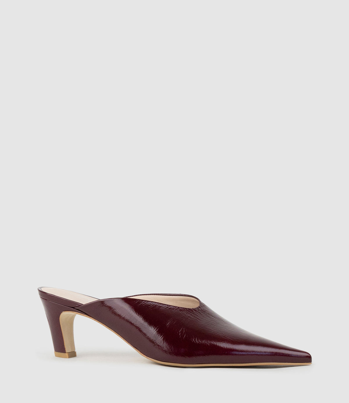 BASTILLE55 Closed Toe Slide in Burgandy Crinkle Patent