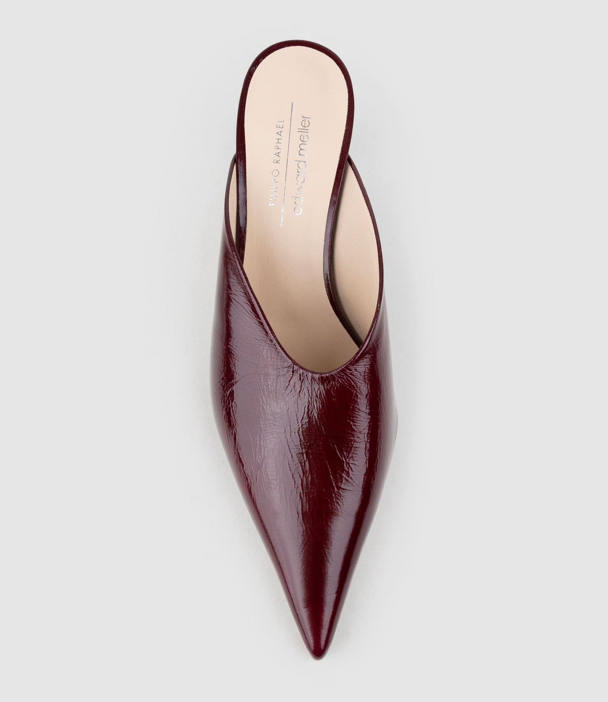 BASTILLE55 Closed Toe Slide in Burgandy Crinkle Patent