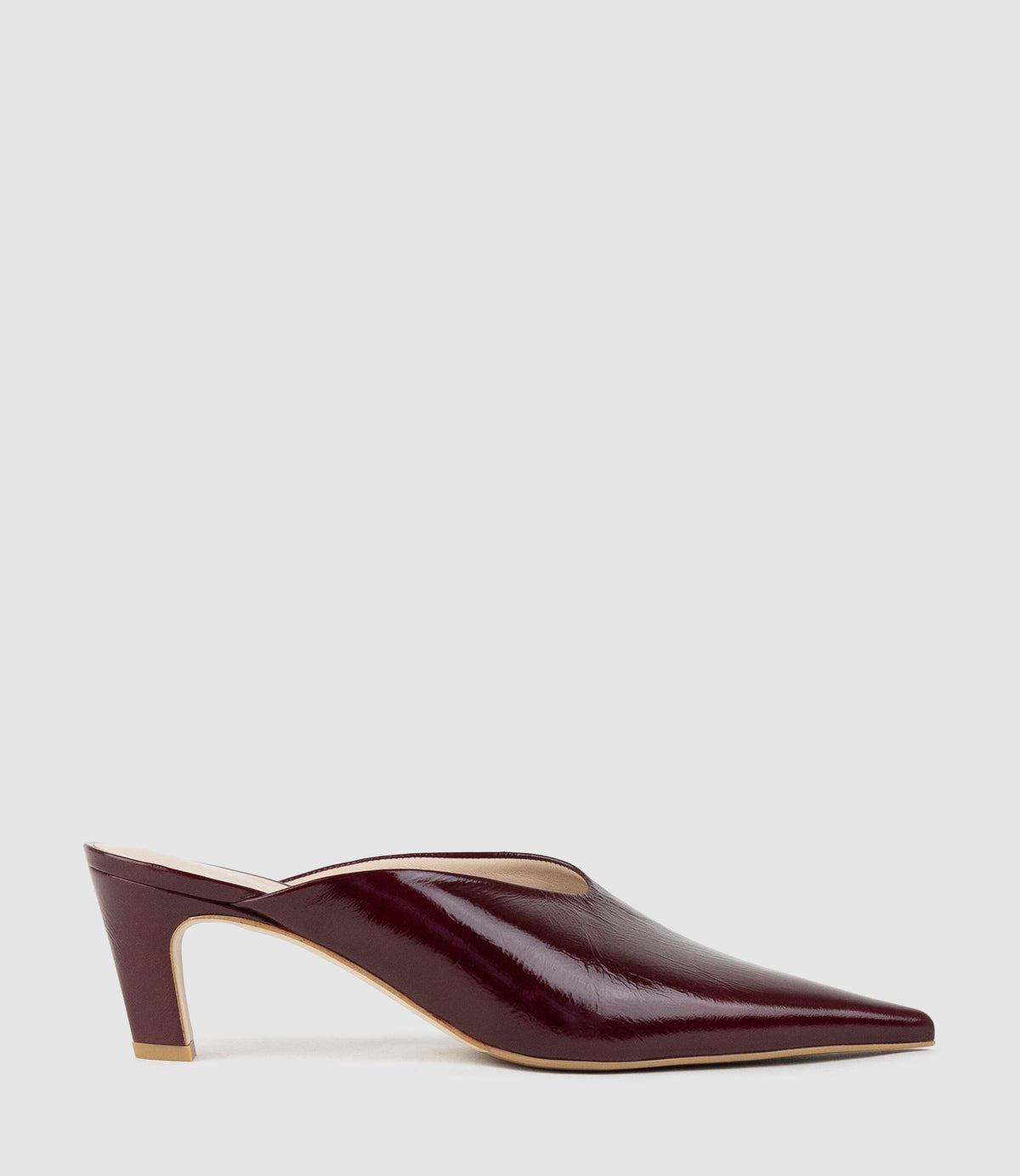 BASTILLE55 Closed Toe Slide in Burgandy Crinkle Patent