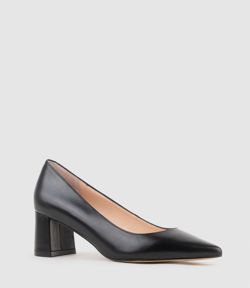 BETA55 Block Heel Pump in Black Calf - Edward Meller