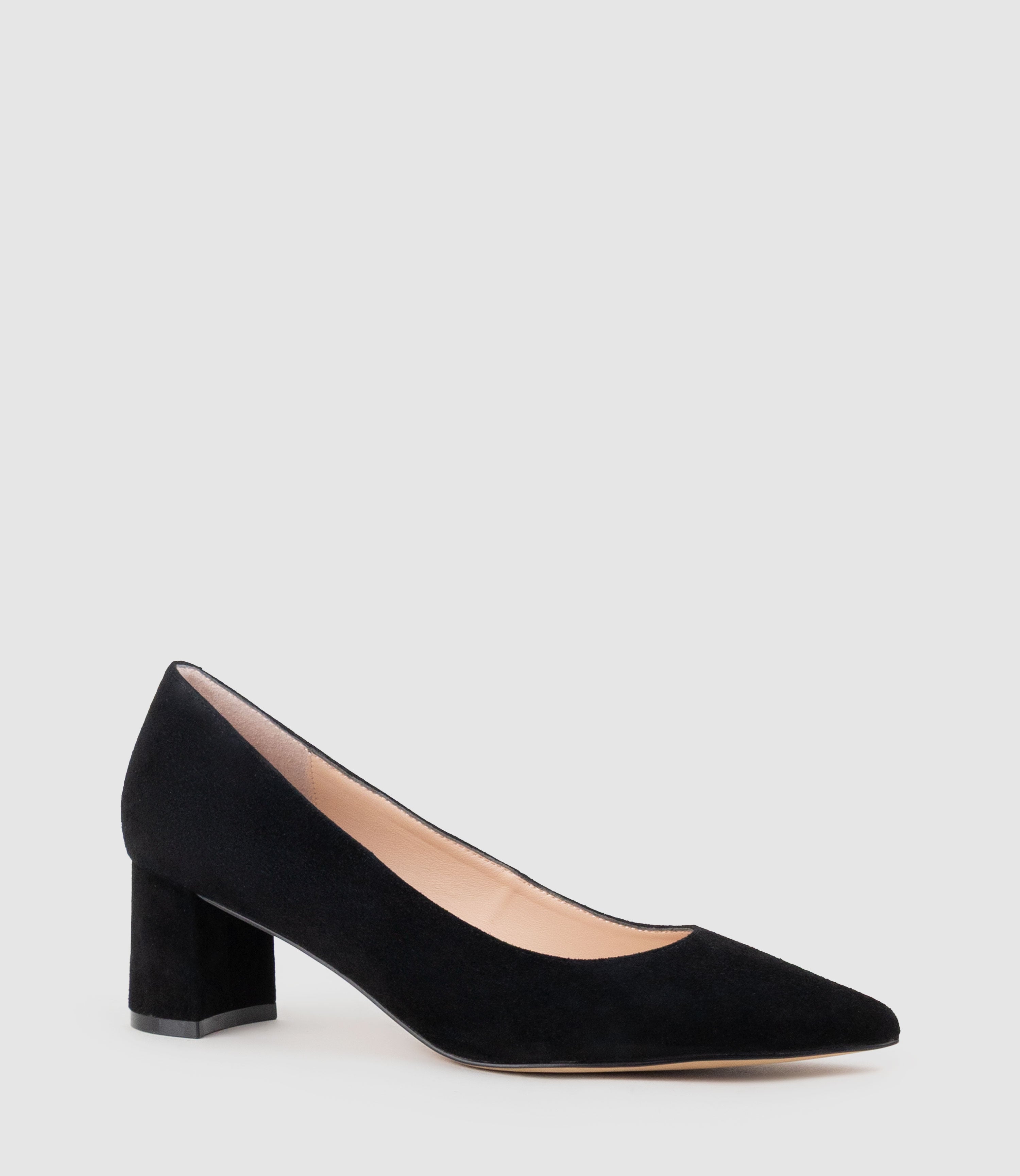 BETA55 Block Heel Pump in Black Suede - Edward Meller