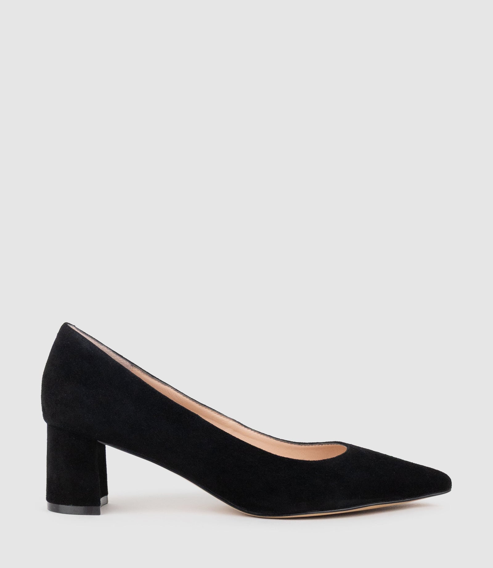 BETA55 Block Heel Pump in Black Suede - Edward Meller
