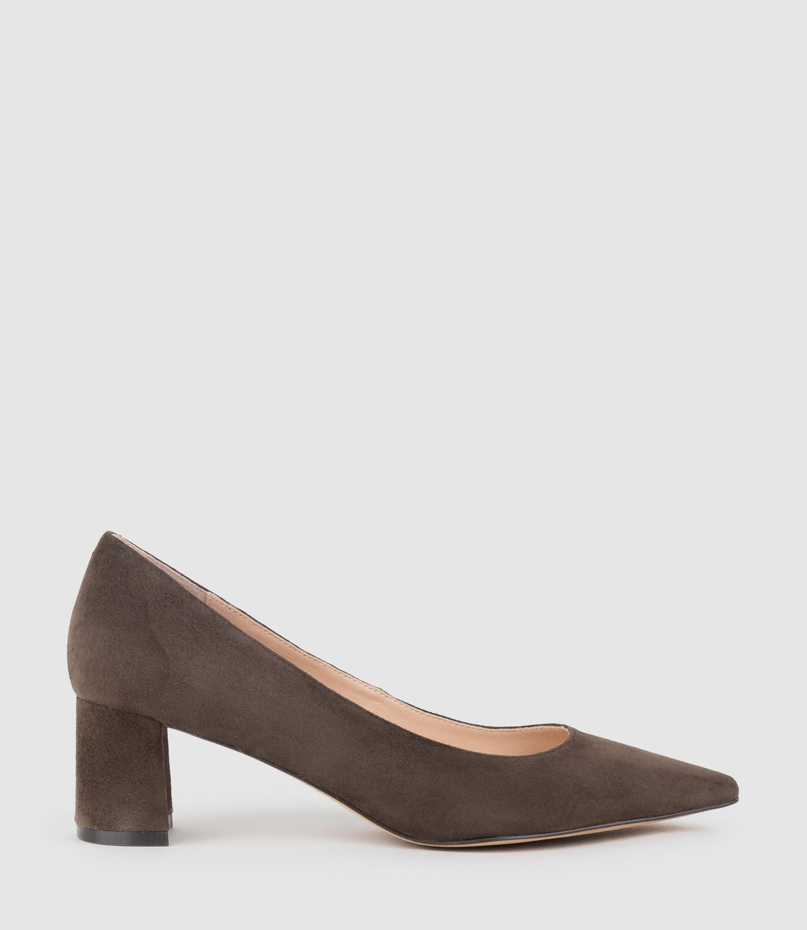 BETA55 Block Heel Pump in Chocolate Suede - Edward Meller