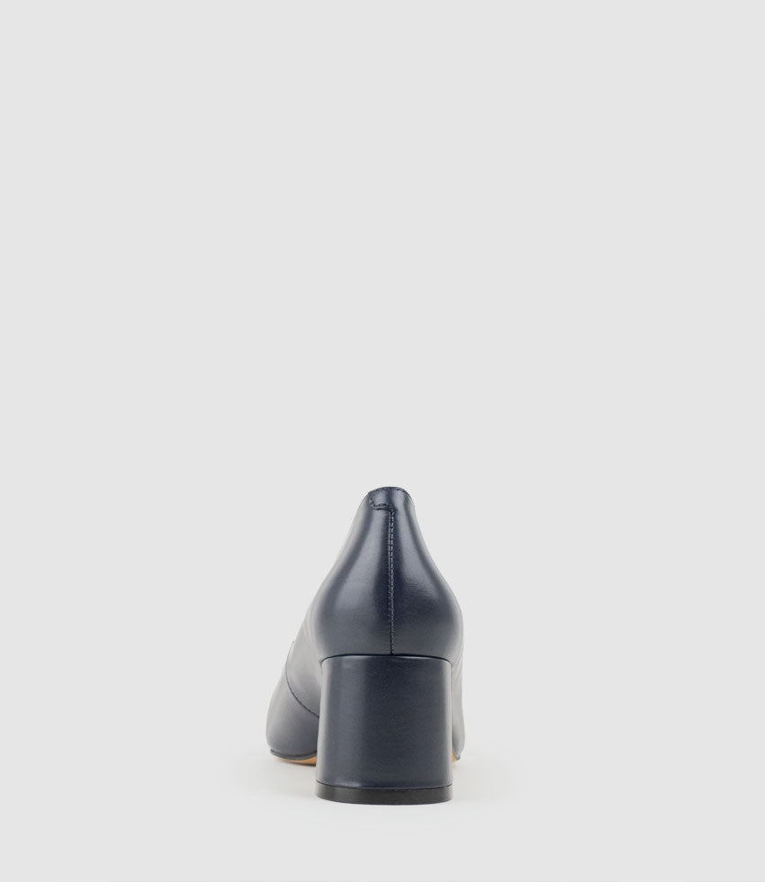BETA55 Block Heel Pump in Navy Calf - Edward Meller
