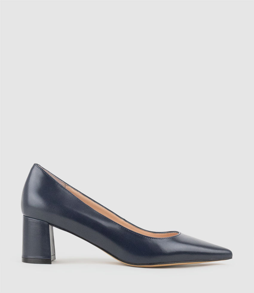 BETA55 Block Heel Pump in Navy Calf - Edward Meller