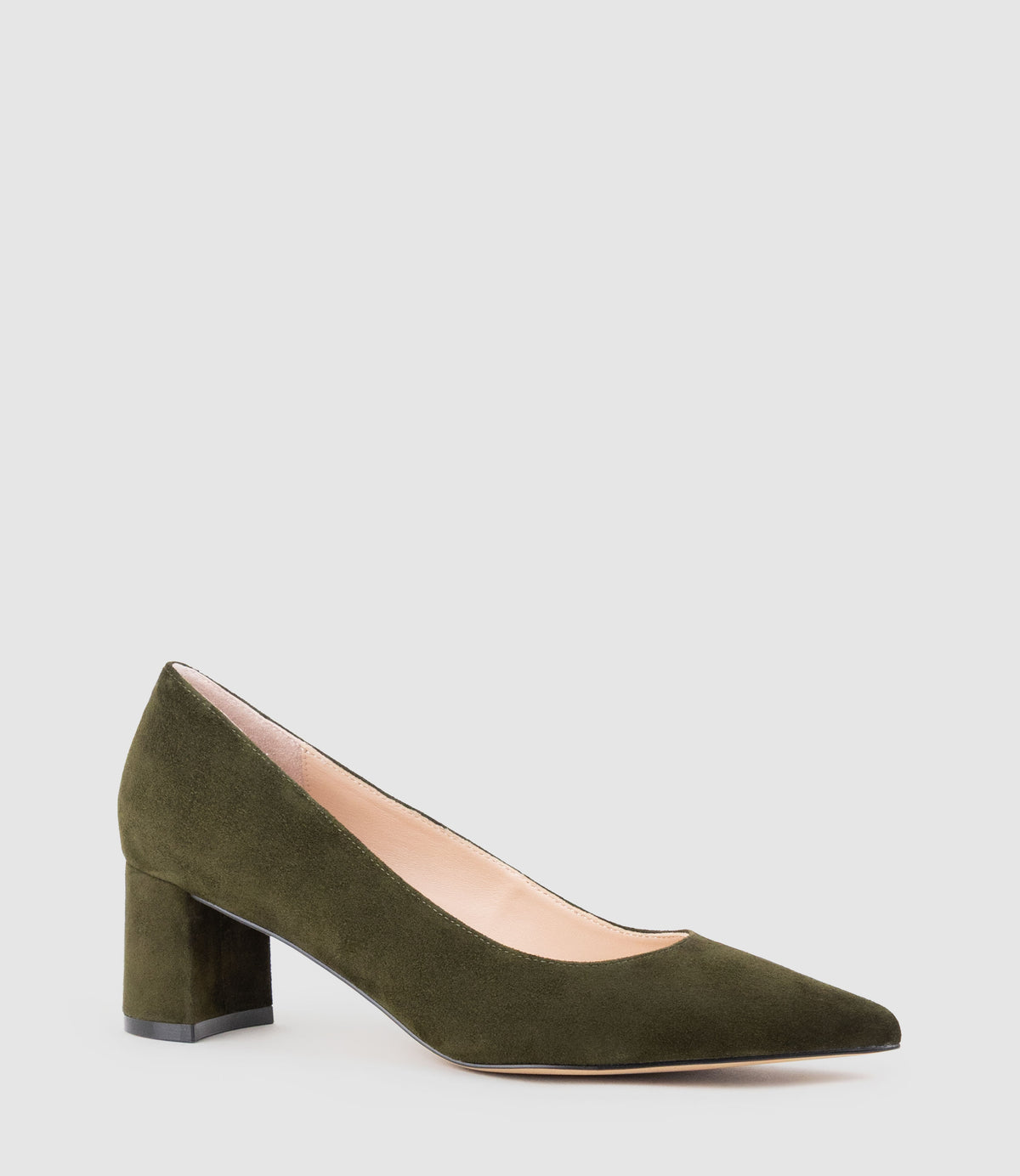 BETA55 Block Heel Pump in Olive Suede - Edward Meller