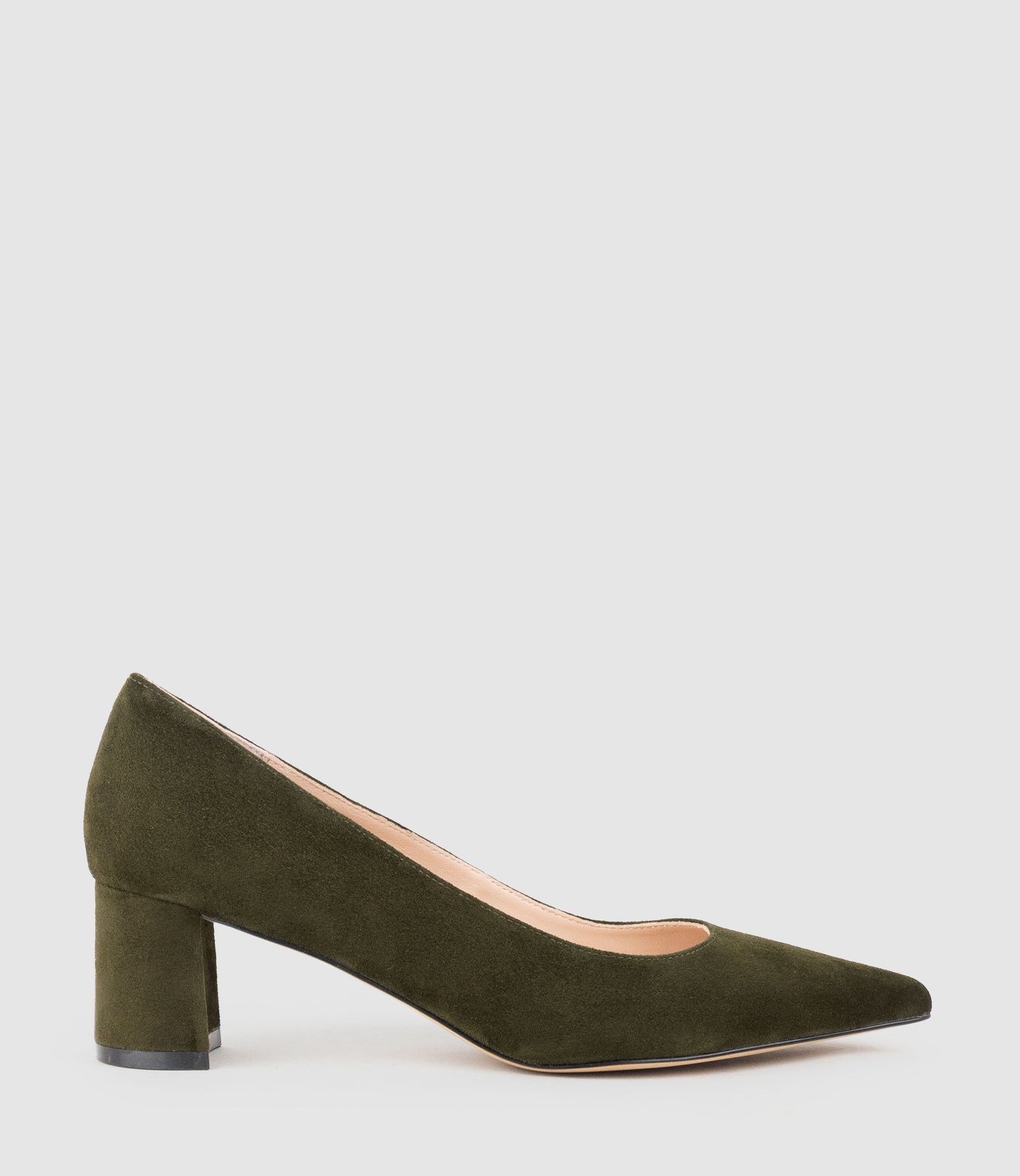 BETA55 Block Heel Pump in Olive Suede - Edward Meller