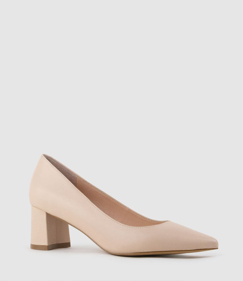 BETA55 Block Heel Pump in Shell Calf - Edward Meller