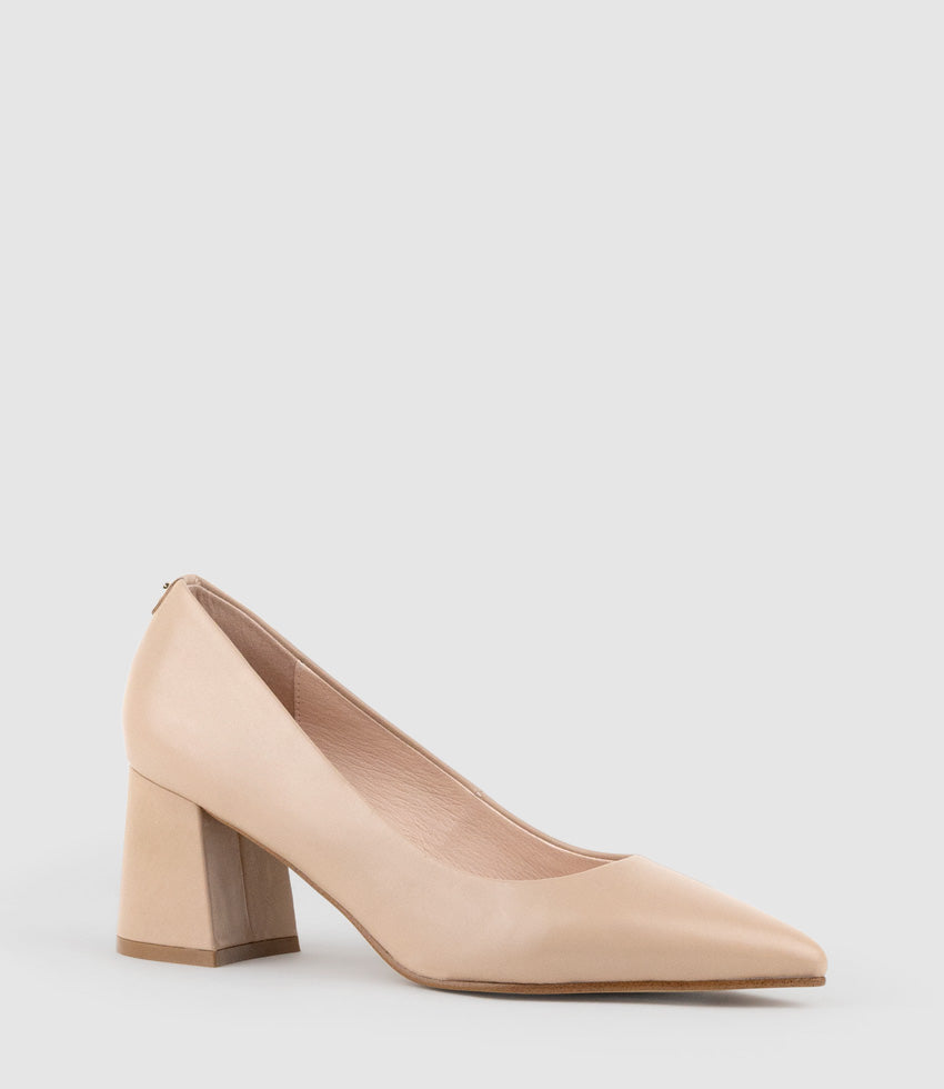 BROOKE65 Pointed Block Heel Pump in Nude Calf - Edward Meller