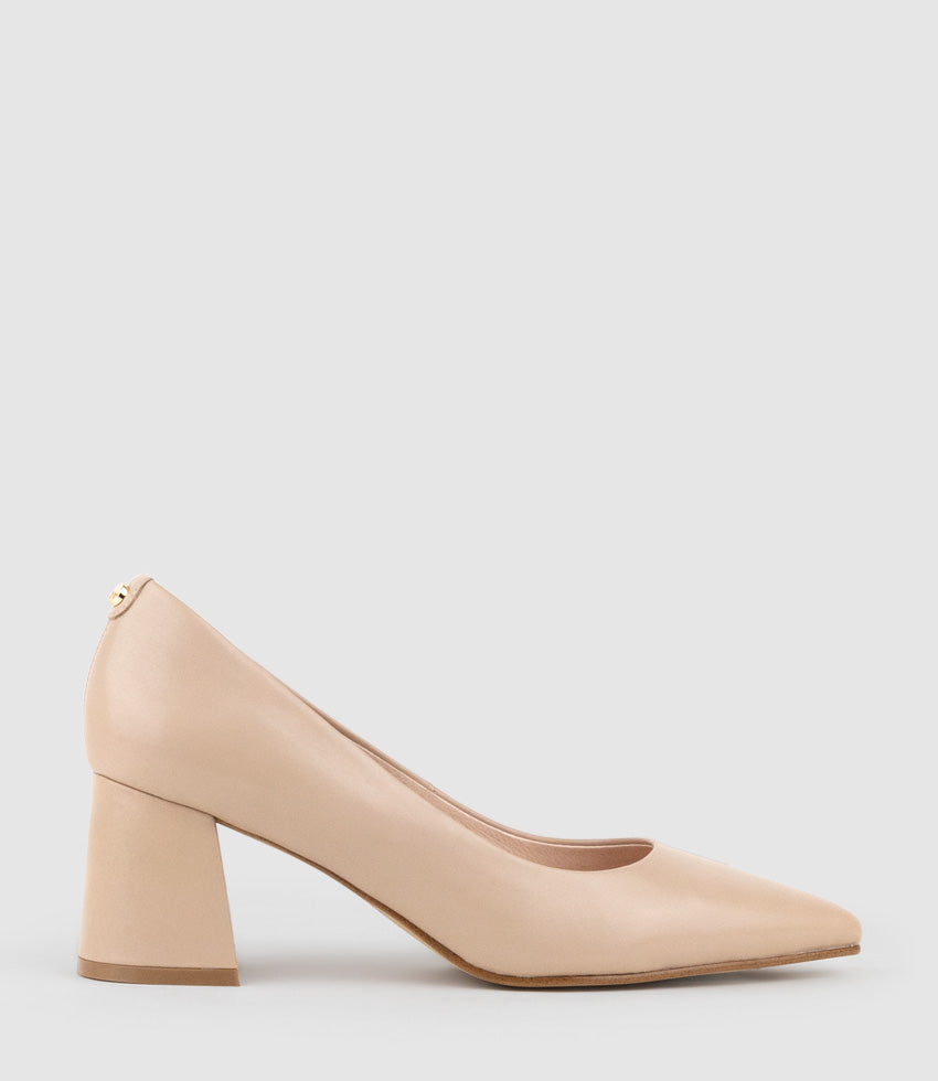 BROOKE65 Pointed Block Heel Pump in Nude Calf - Edward Meller