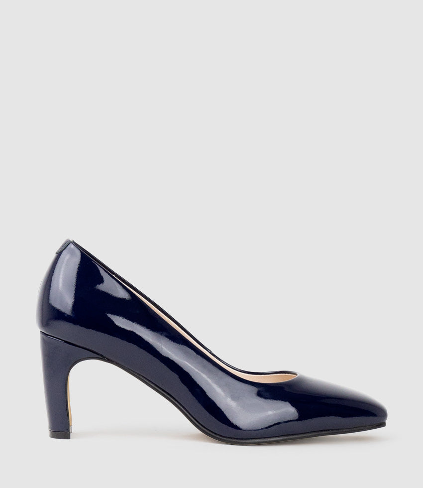 BRYCE70 Square Toe Pump in Navy Patent - Edward Meller