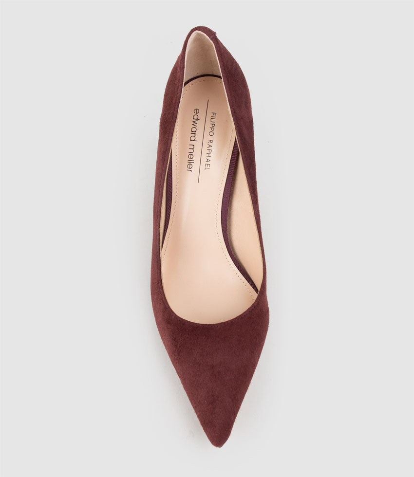 BRYNLEY85 Block Heel Pointed Pump in Wine Suede - Edward Meller