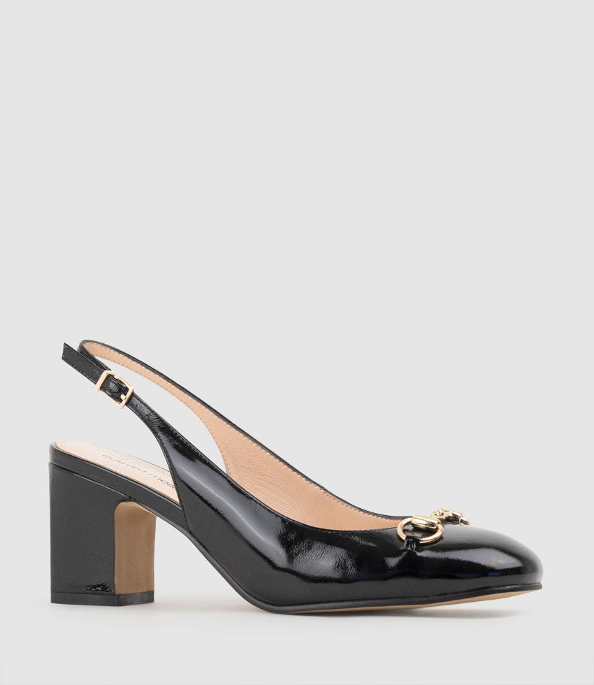 CAMILLE65 Slingback Pump with Trim in Black Crinkle Patent - Edward Meller