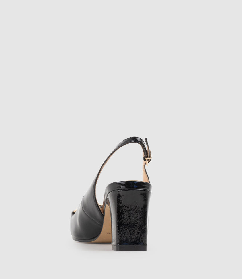 CAMILLE65 Slingback Pump with Trim in Black Crinkle Patent - Edward Meller