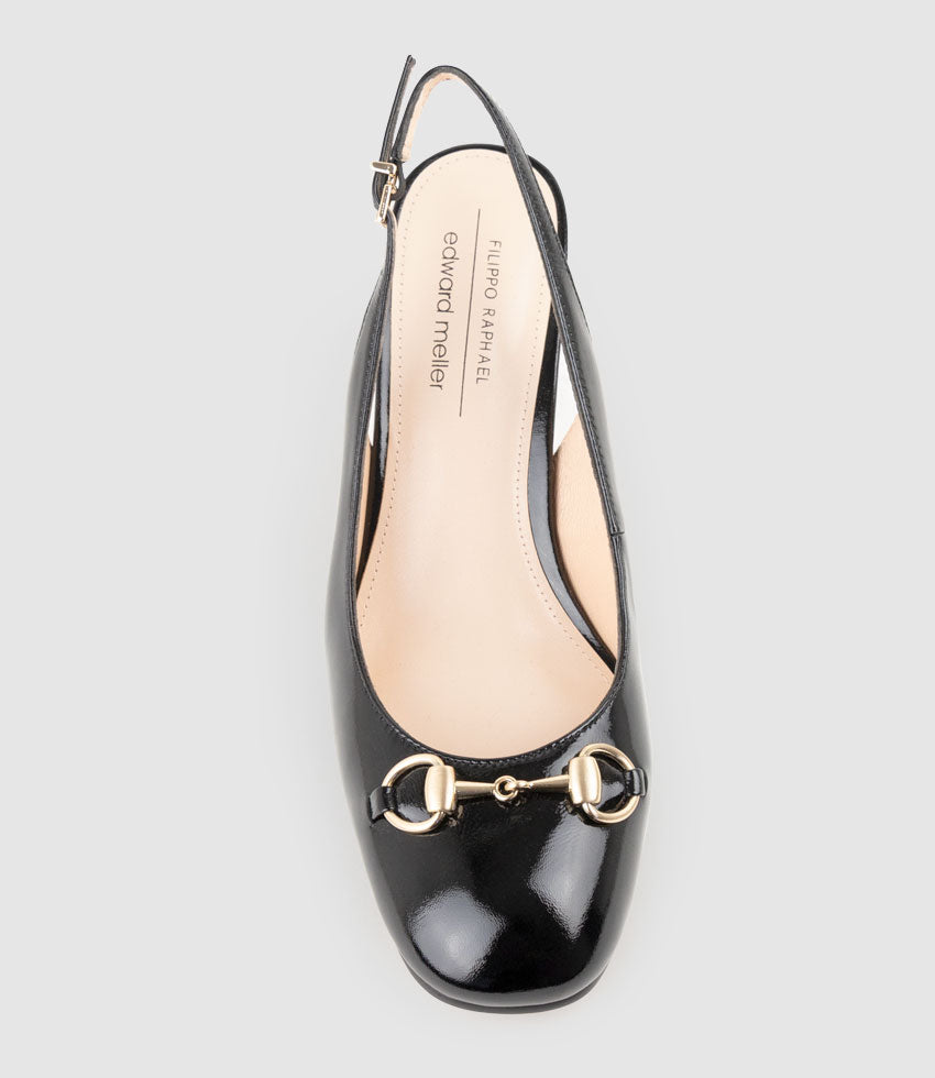 CAMILLE65 Slingback Pump with Trim in Black Crinkle Patent - Edward Meller