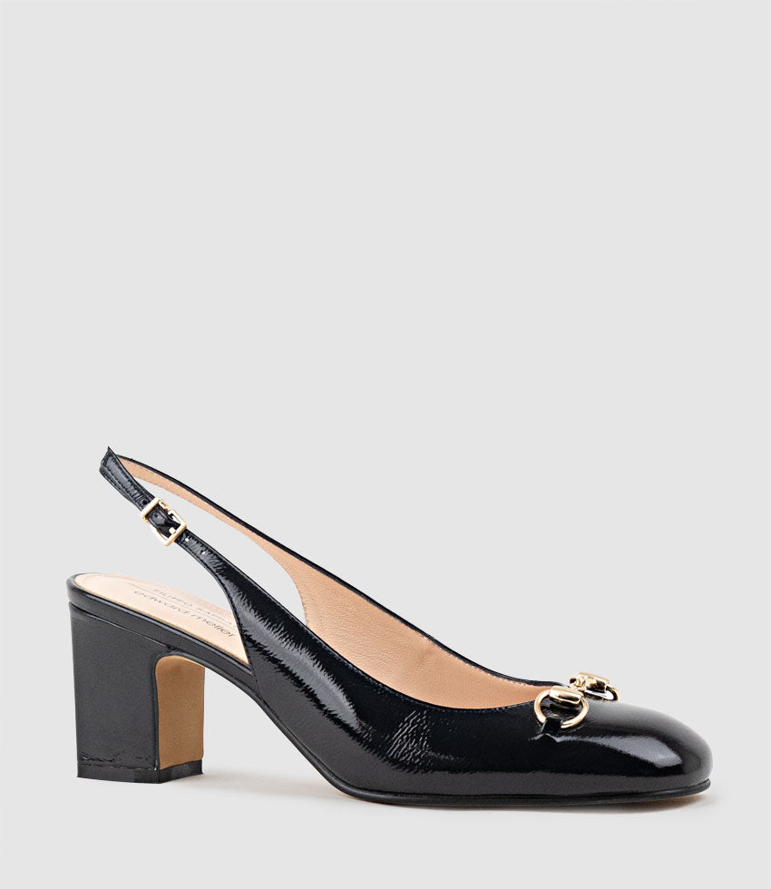 CAMILLE65 Slingback Pump with Trim in Navy Patent - Edward Meller