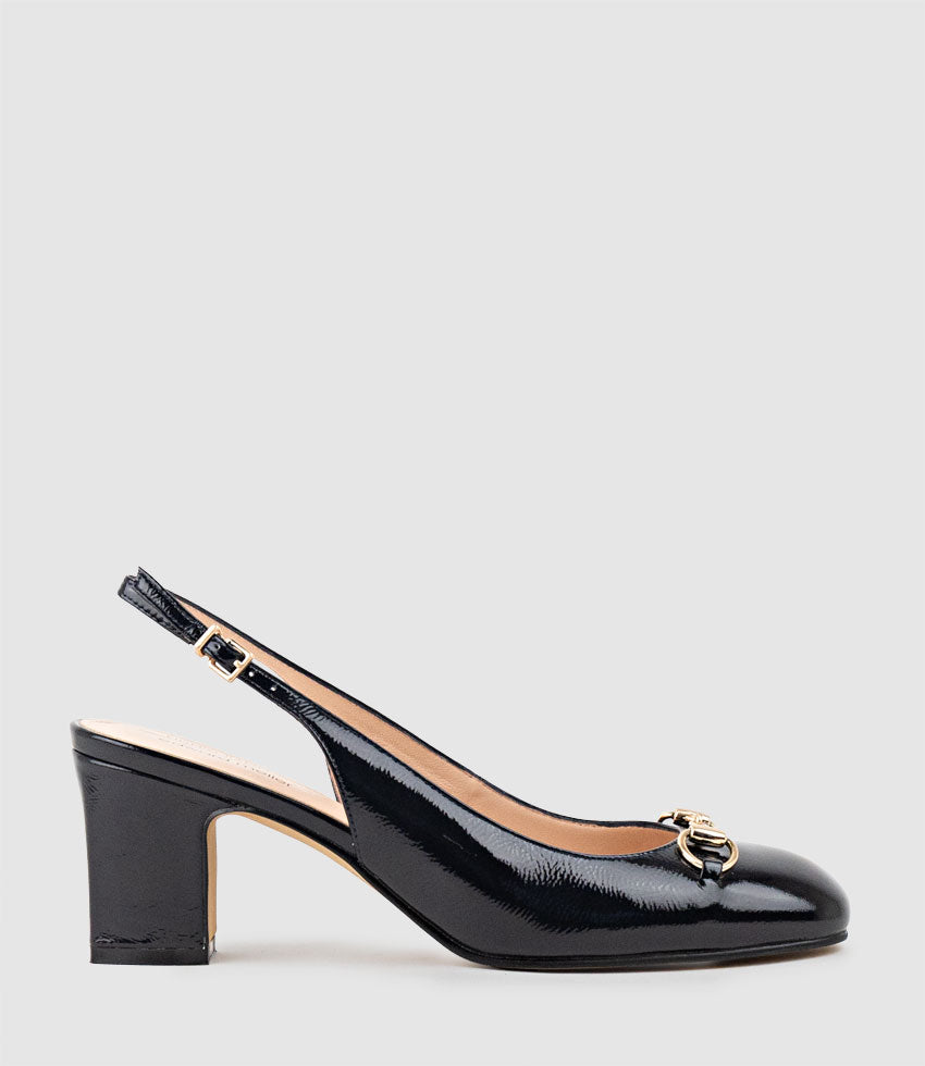 CAMILLE65 Slingback Pump with Trim in Navy Patent - Edward Meller