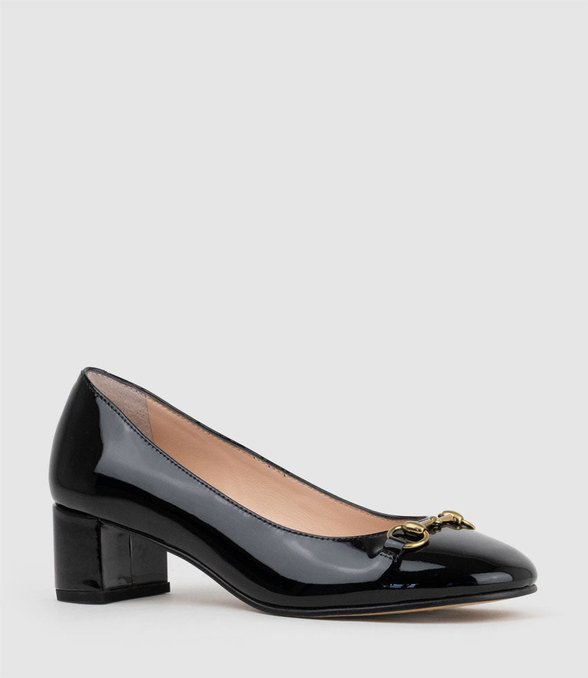 CELESTE45 Pump with Trim in Black Patent - Edward Meller