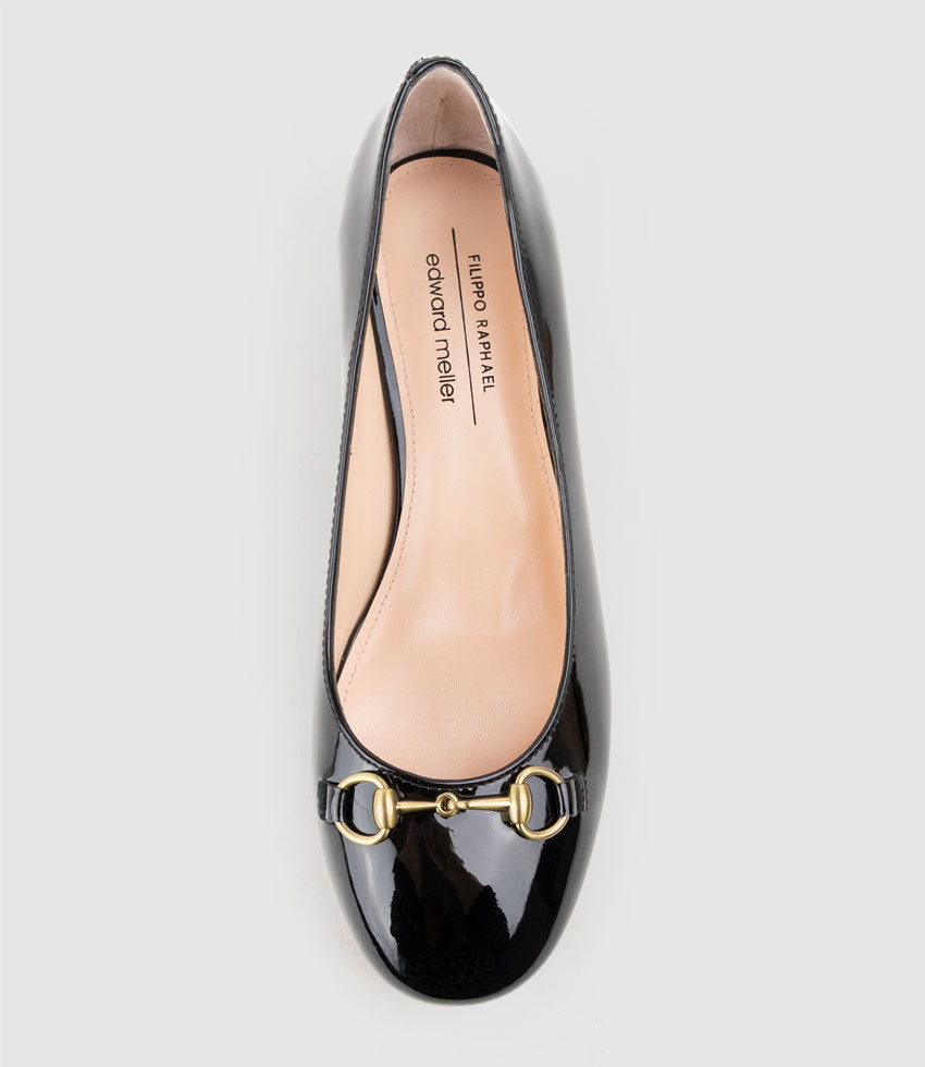 CELESTE45 Pump with Trim in Black Patent - Edward Meller