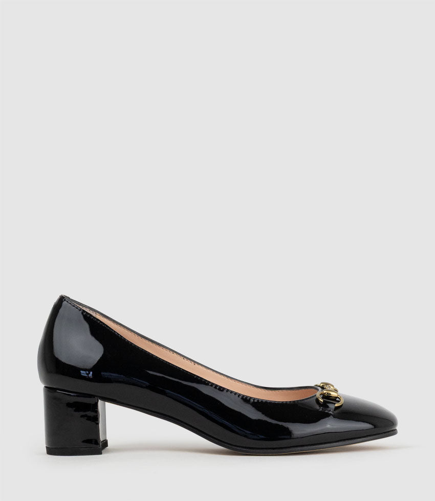 CELESTE45 Pump with Trim in Black Patent - Edward Meller
