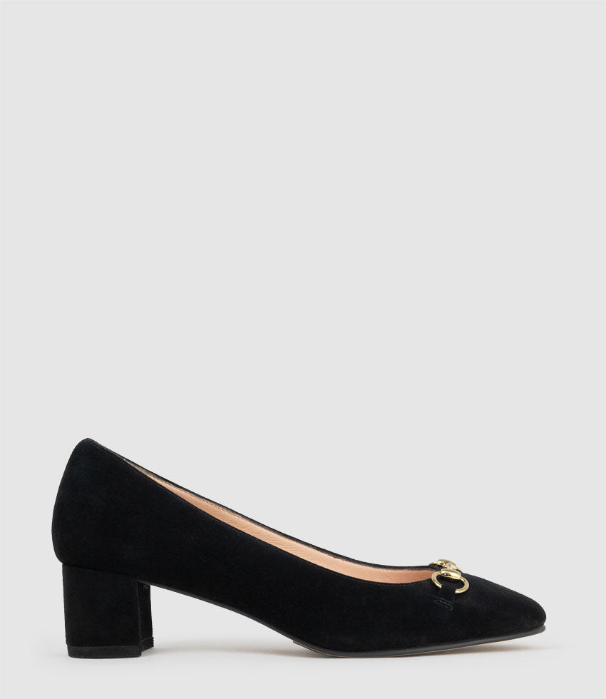 CELESTE45 Pump with Trim in Black Suede - Edward Meller