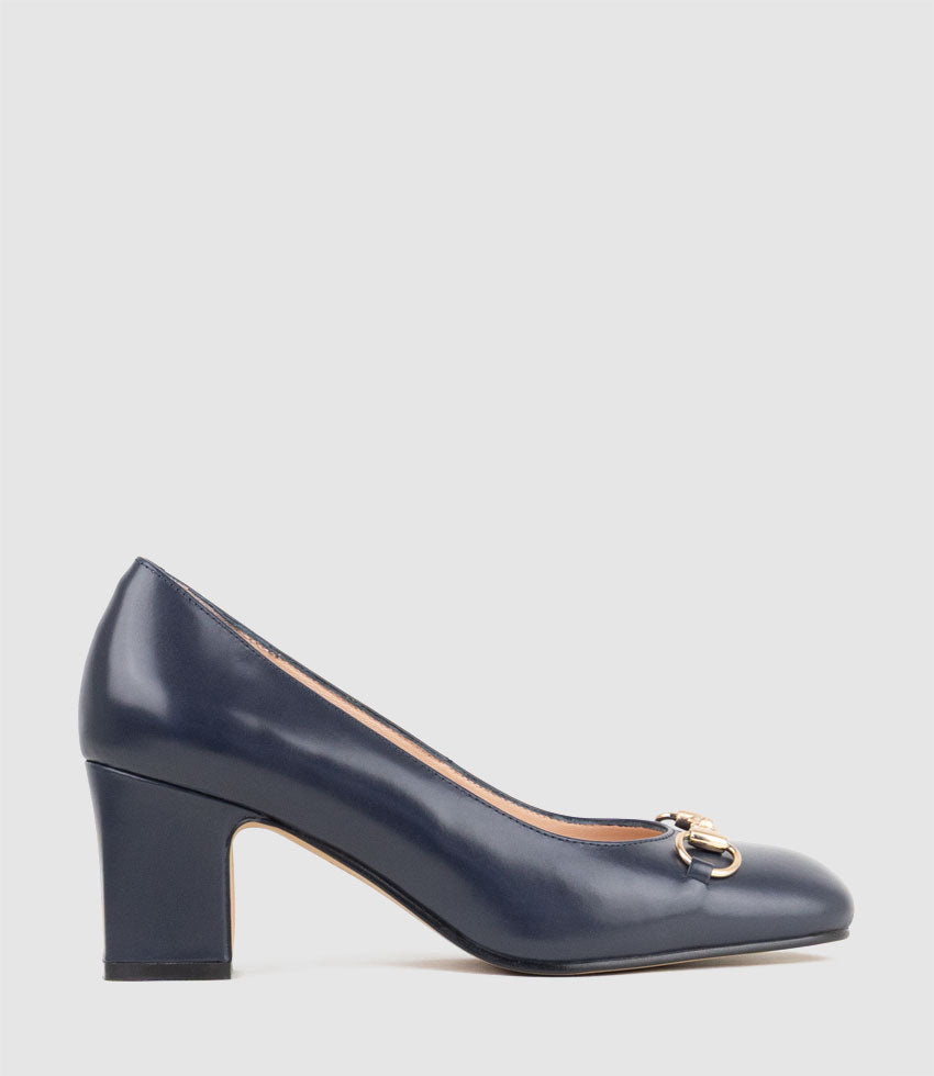 CHANELLE65 Pump with Trim in Navy Calf - Edward Meller