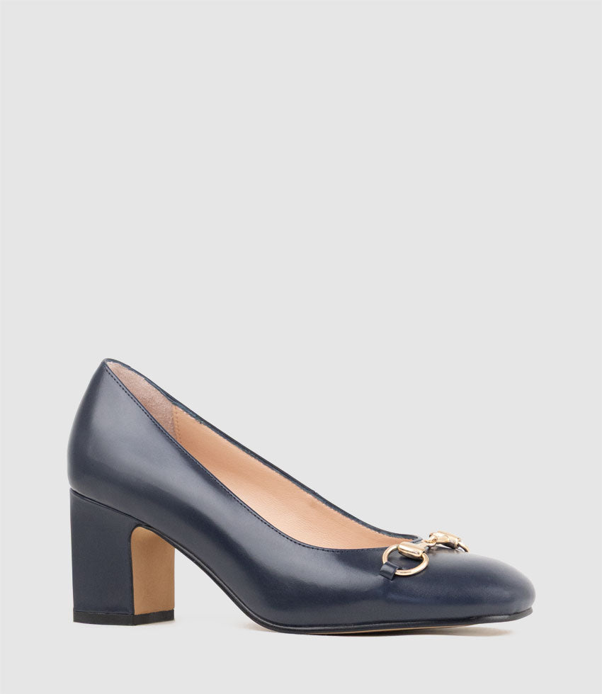 CHANELLE65 Pump with Trim in Navy Calf - Edward Meller