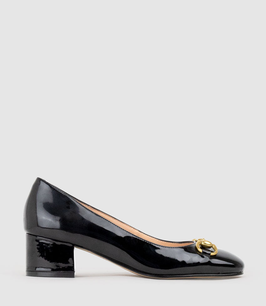 CHERISH45 Pump with Trim in Black Patent - Edward Meller