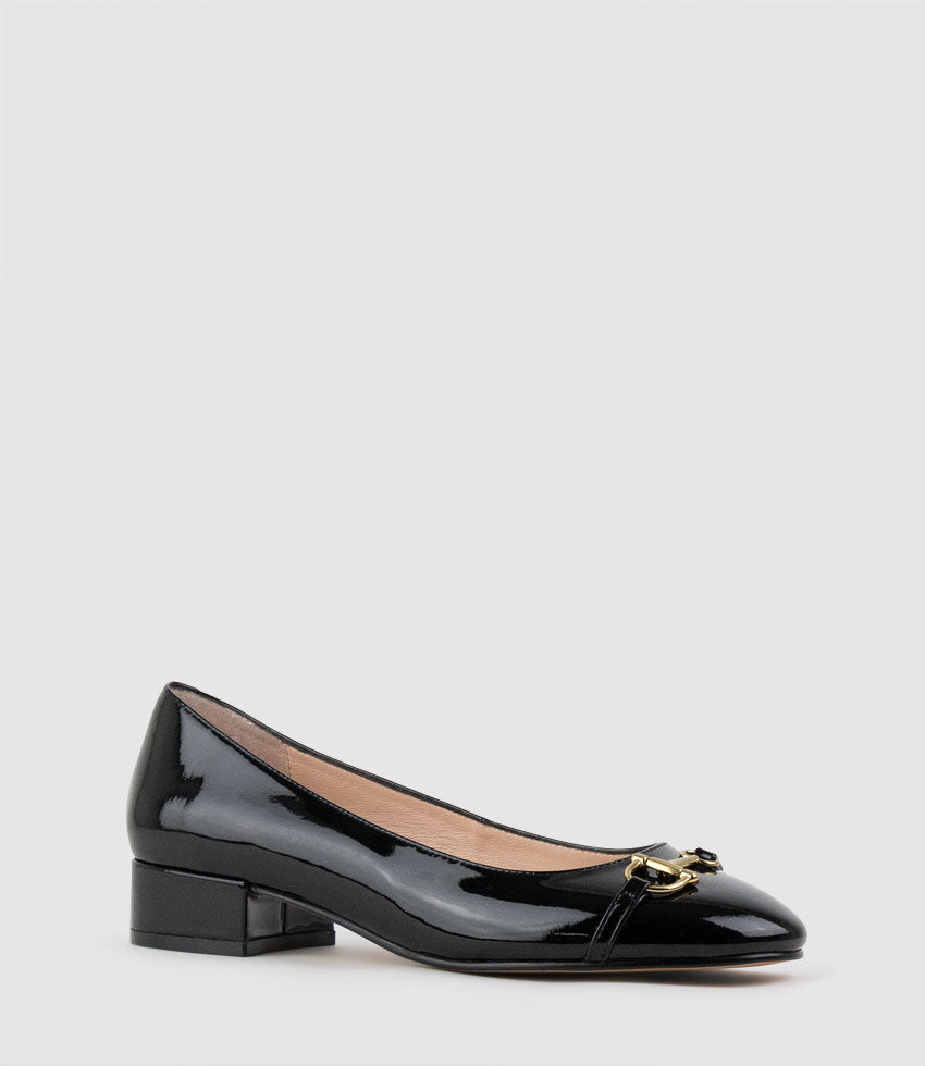 CLOVER30 Pump with Trim in Black Patent - Edward Meller