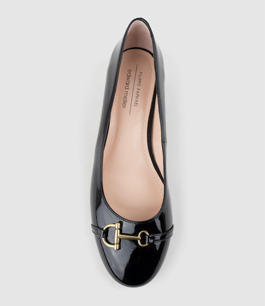 CLOVER30 Pump with Trim in Black Patent - Edward Meller