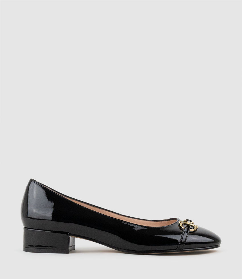 CLOVER30 Pump with Trim in Black Patent - Edward Meller