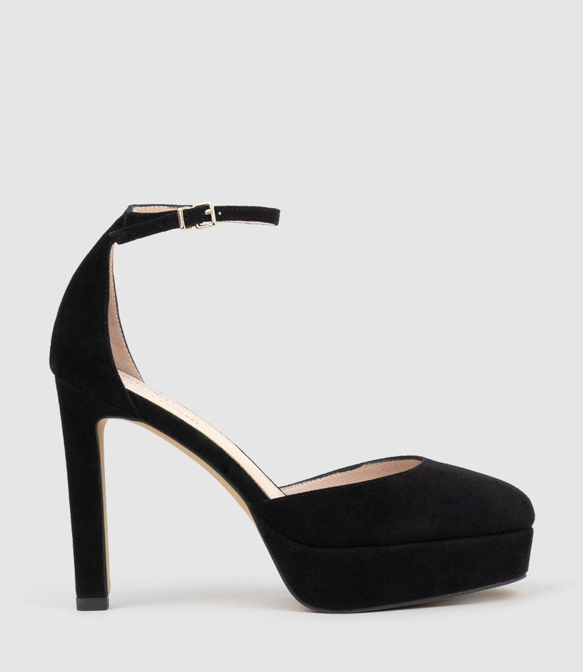 CODY110 DOrsay Platform Pump in Black Suede - Edward Meller