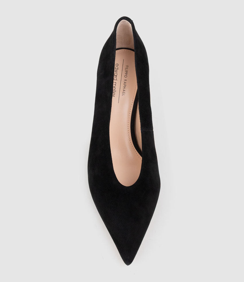 CORA60 Choked Pointed Pump in Black Suede - Edward Meller