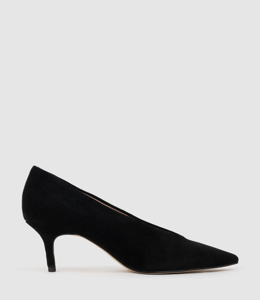 CORA60 Choked Pointed Pump in Black Suede - Edward Meller