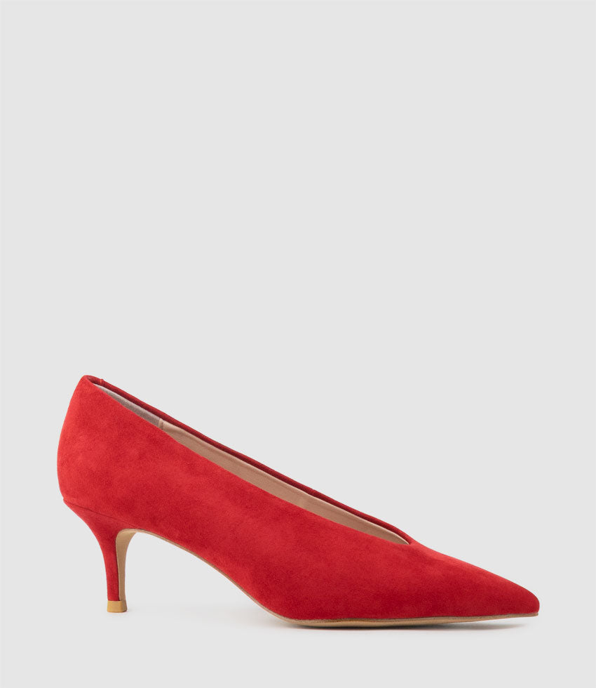 CORA60 Choked Pointed Pump in Red Suede - Edward Meller