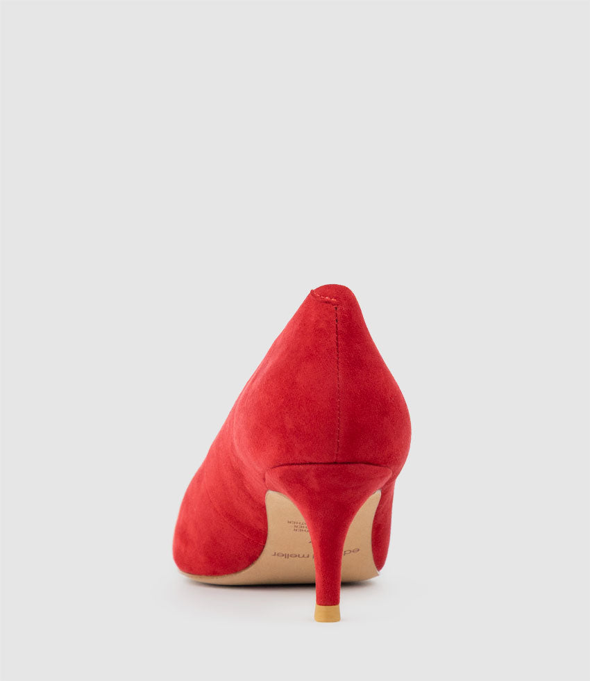 CORA60 Choked Pointed Pump in Red Suede - Edward Meller