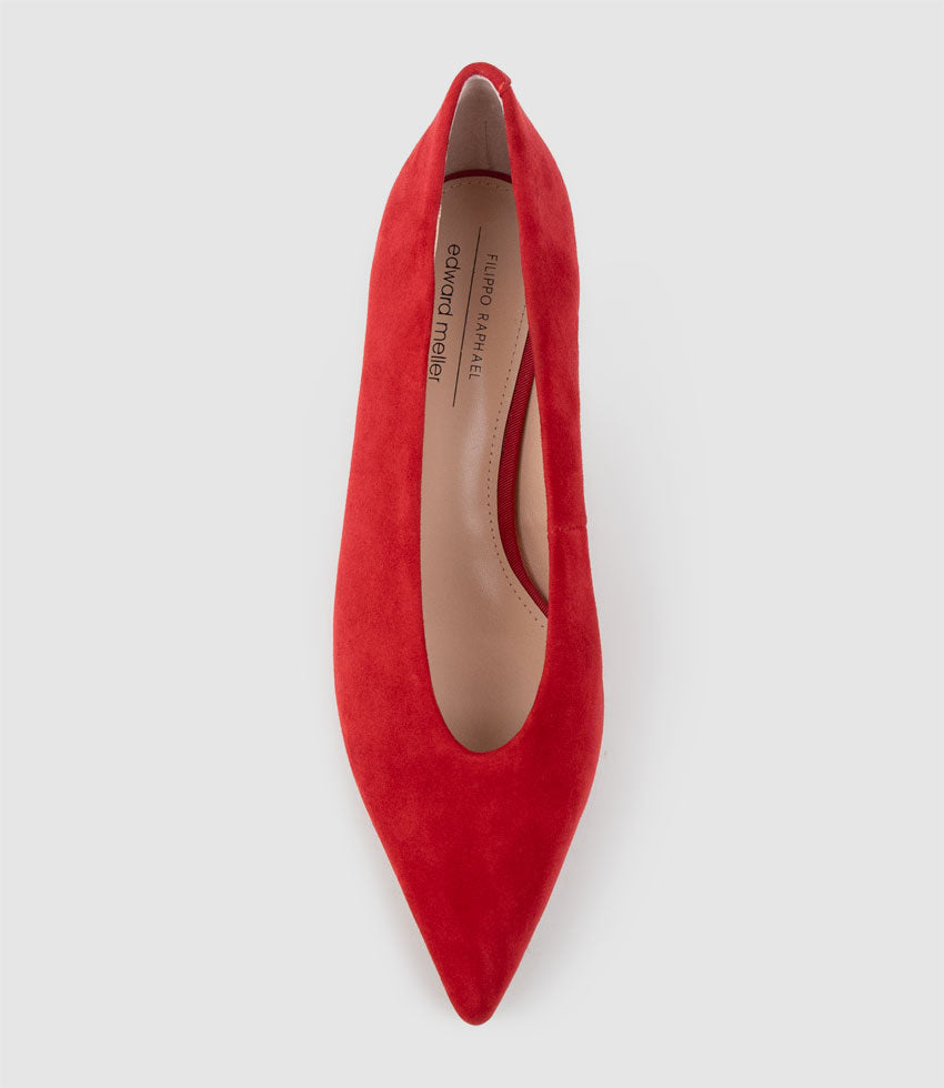 CORA60 Choked Pointed Pump in Red Suede - Edward Meller