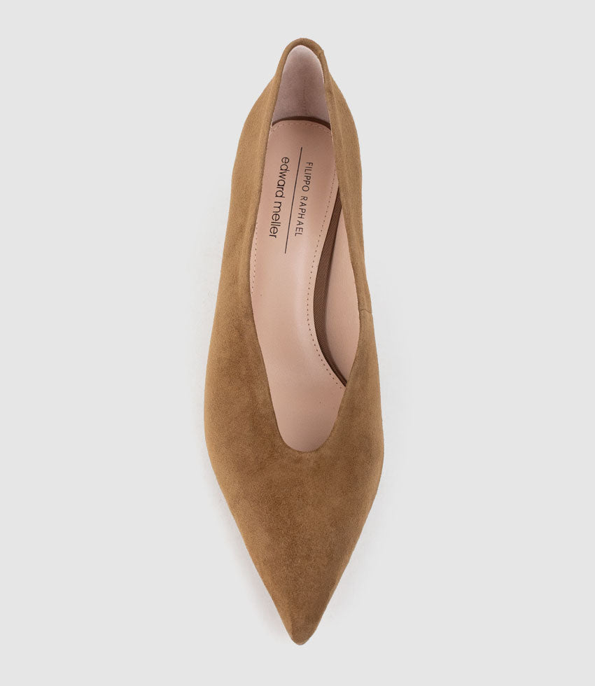 CORA60 Choked Pointed Pump in Tan Suede - Edward Meller