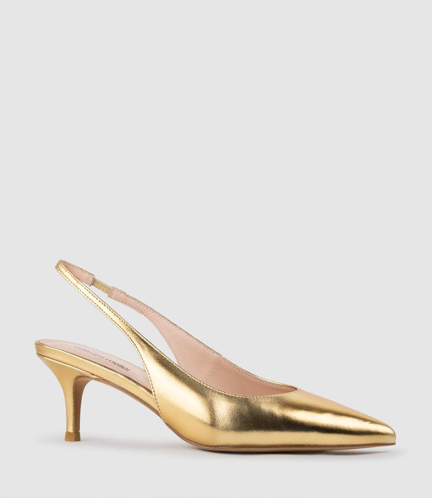 CRESTA60 Pointed Slingback in Aged Gold - Edward Meller