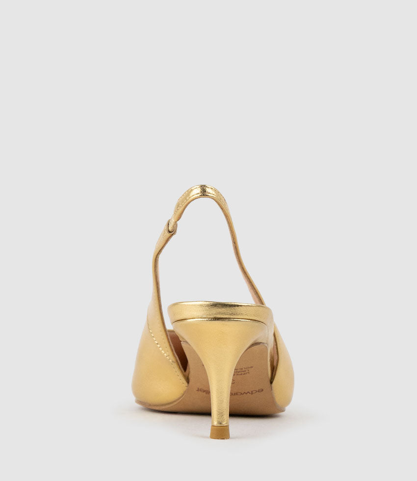 CRESTA60 Pointed Slingback in Aged Gold - Edward Meller