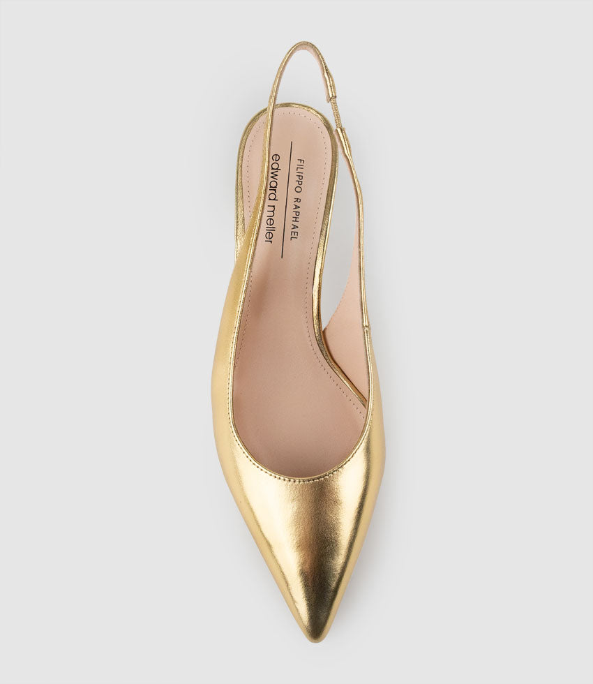 CRESTA60 Pointed Slingback in Aged Gold - Edward Meller