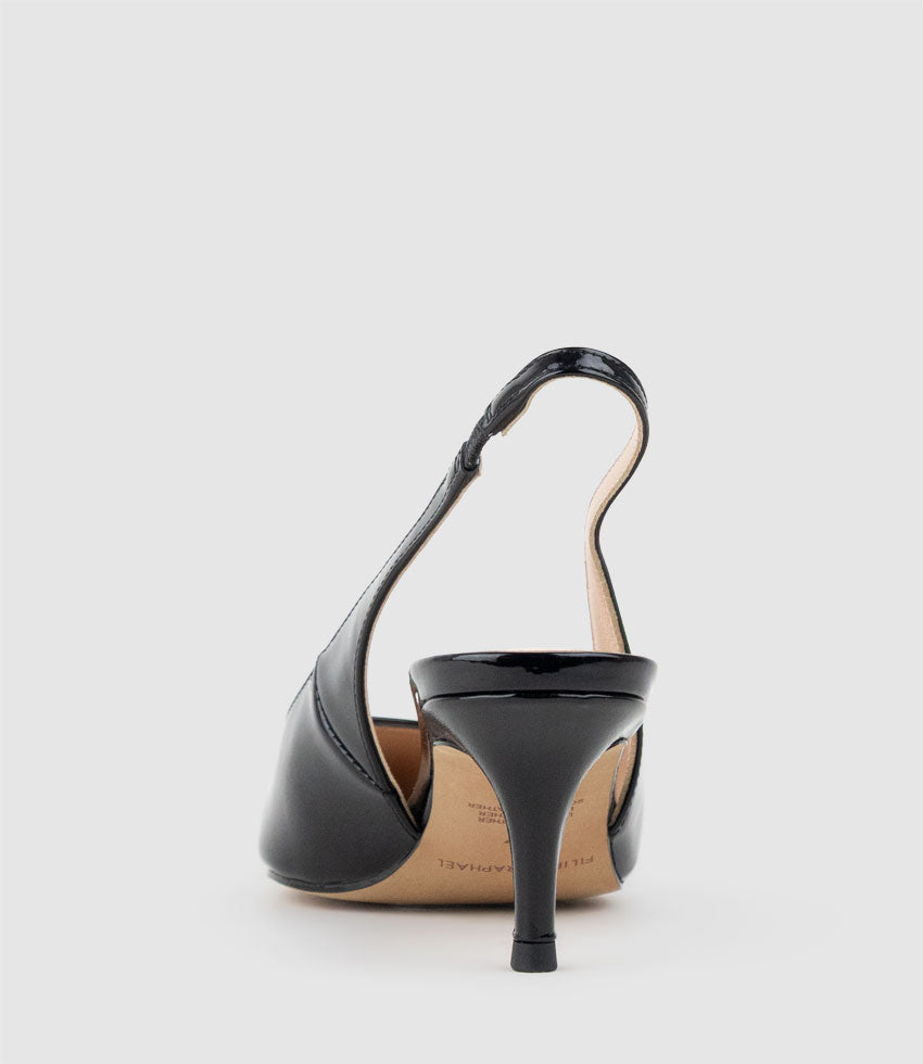 CRESTA60 Pointed Slingback in Black Patent - Edward Meller