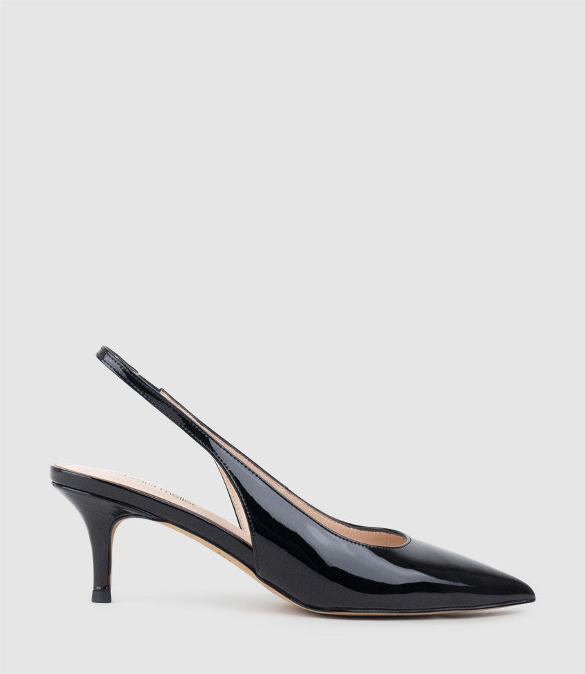 CRESTA60 Pointed Slingback in Black Patent - Edward Meller