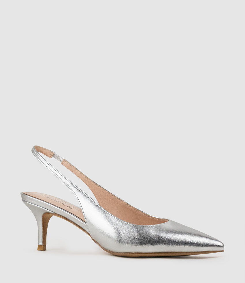 CRESTA60 Pointed Slingback in Silver - Edward Meller